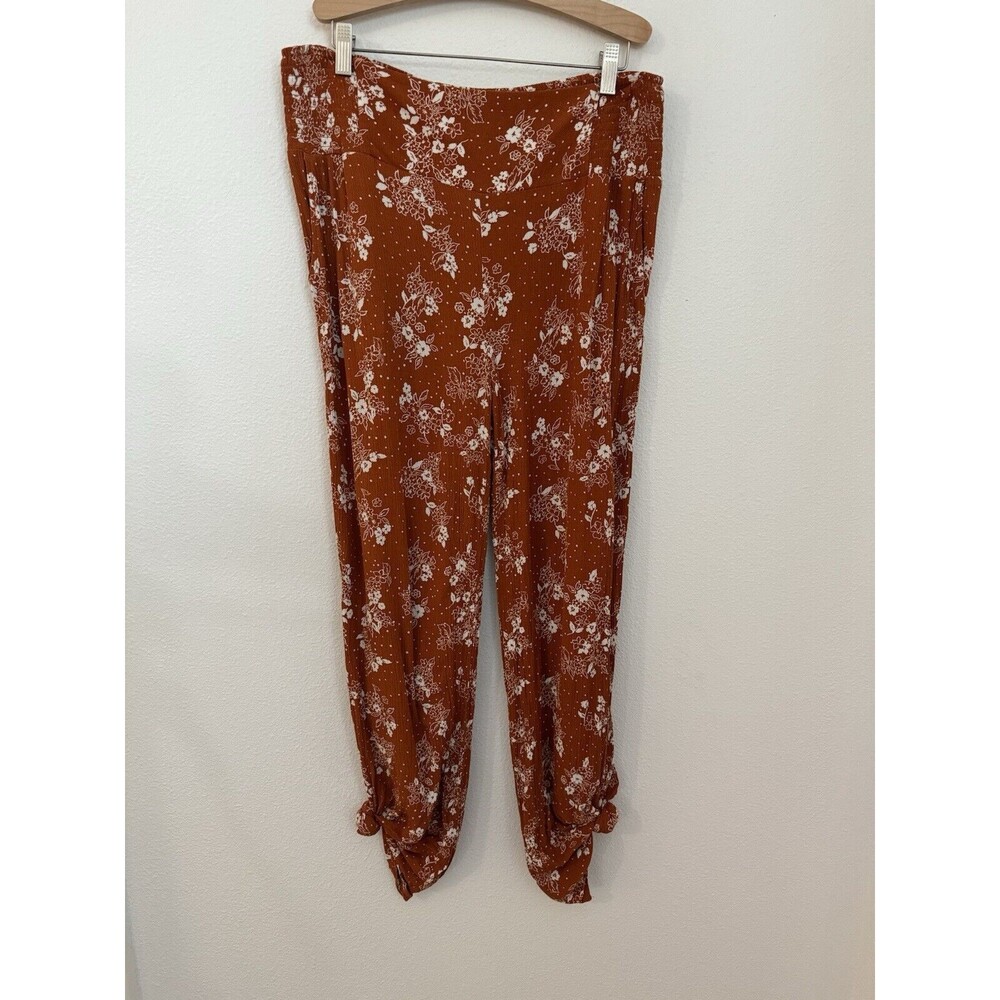 Three Dots Pants Womens  Large Wide Leg Pull On Flowy Boho Hippie Orange Fall